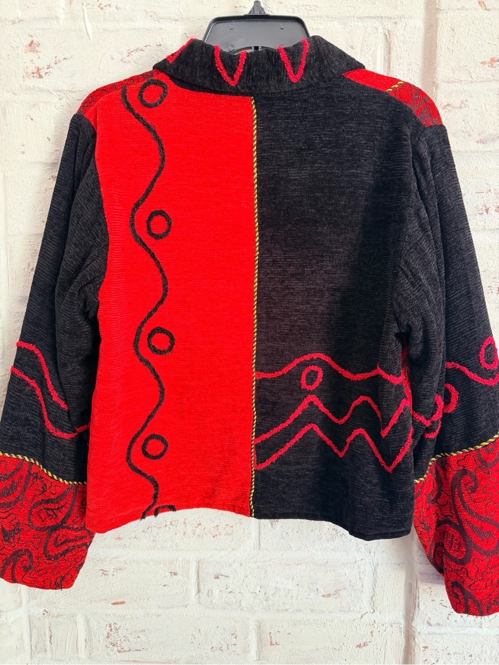 Carrie Allen Vintage Embroidered Tapestry Cropped Jacket Red Black Size M - Picture 4 of 10